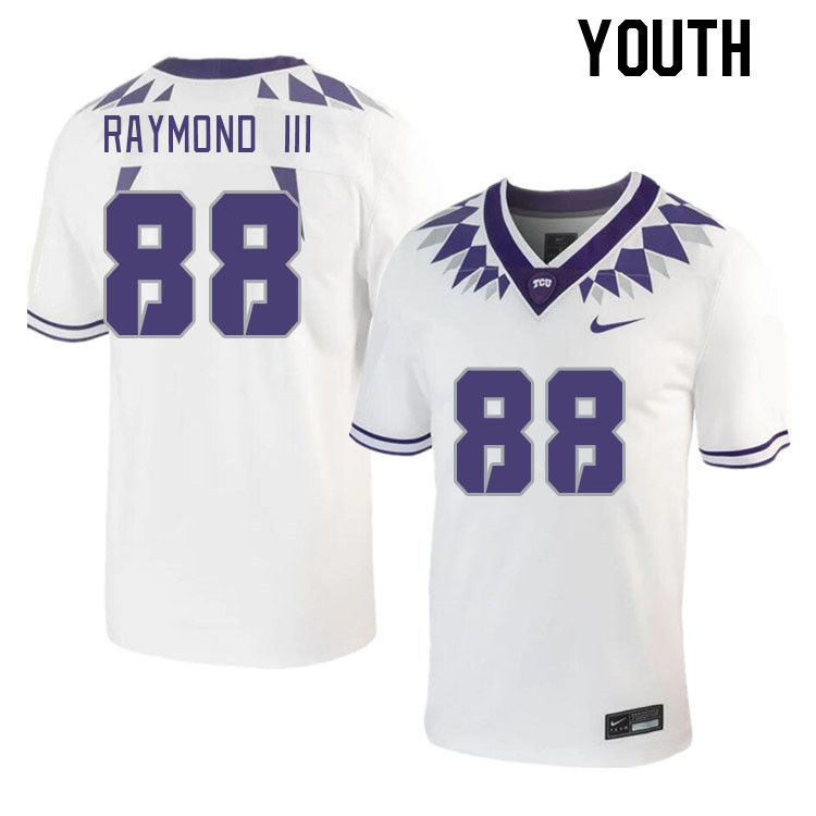 Youth #88 Curtis Raymond III TCU Horned Frogs 2023 College Footbal Jerseys Stitched-White - Click Image to Close